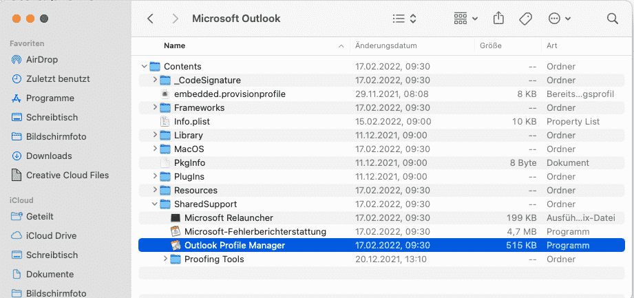Verwalte Profile oder Identitäten in Outlook für Mac